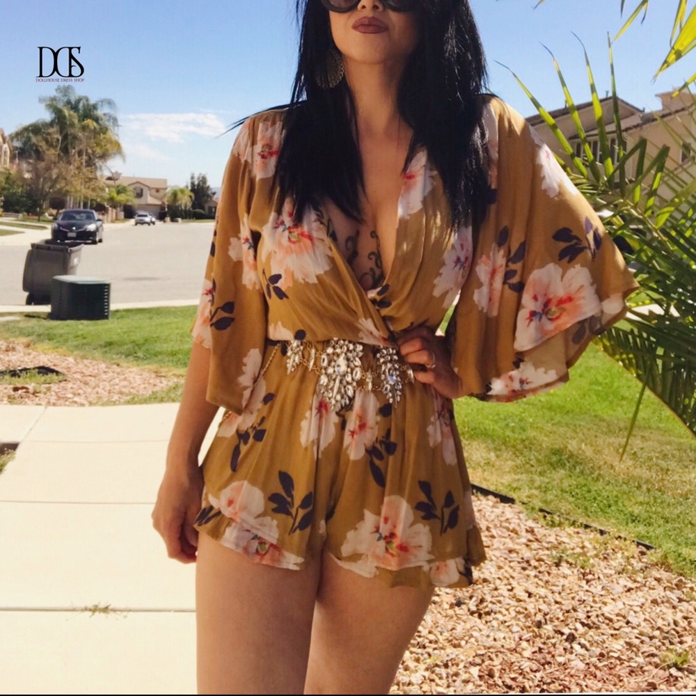 5 ⭐️ Caution - Yellow Floral Kimono Romper